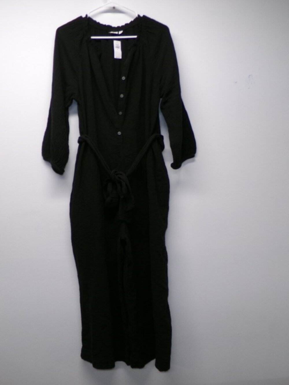 NWT Gap Black Maternity Black Gauze Cotton Wide Leg Crop Jumpsuit sz Medium Boho